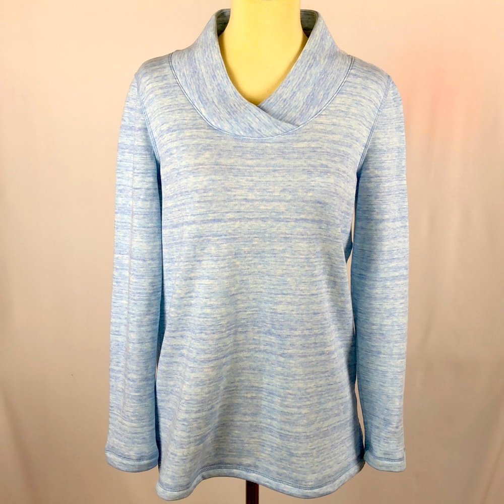 Talbots Marled Blue Soft Plush Fleece Pullover - Size Small Petite